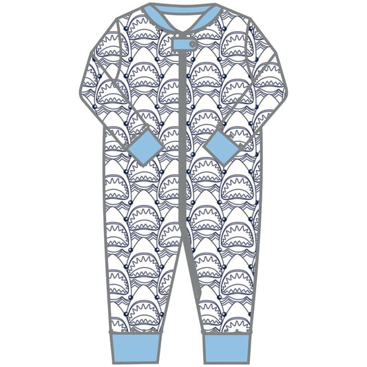 Magnolia Baby Boys JAWS Zipped Pajamas Blue Pima Cotton NEW