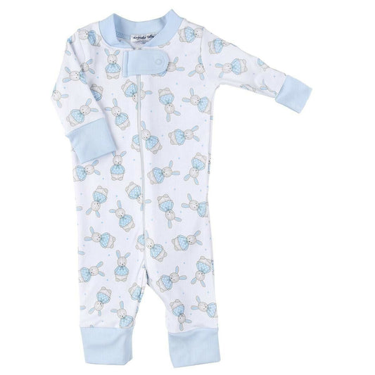 Magnolia Baby Boy VINTAGE POLKA DOT BUNNY Zipped Pajamas Blue Pima Cotton NEW