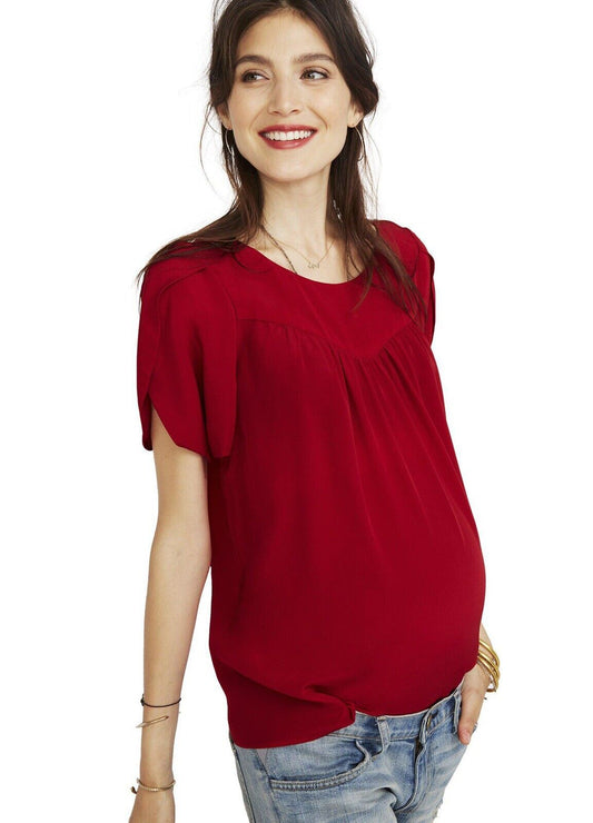 Hatch Maternity Women’s THE TULIP BLOUSE Scarlet/Red $158 NEW