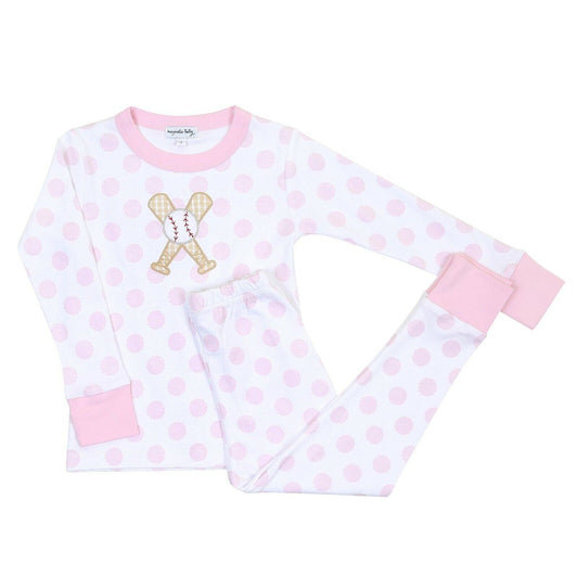 Magnolia Baby Girls GRAND SLAM Long Pajamas Pima Cotton Pink NEW
