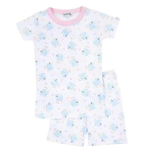 Magnolia Baby Girls VINTAGE BLUE BIRD Short Pajamas Pima Cotton Pink NEW