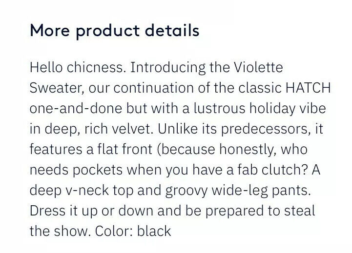 Hatch Maternity Women’s THE VIOLETTE JUMPER Black Velvet $278 NEW