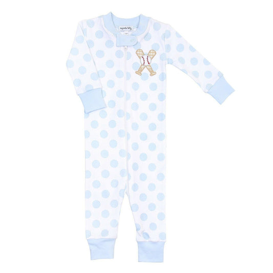 Magnolia Baby Boys GRAND SLAM Zipped Pajamas Pima Cotton Blue Size 24 Months NEW