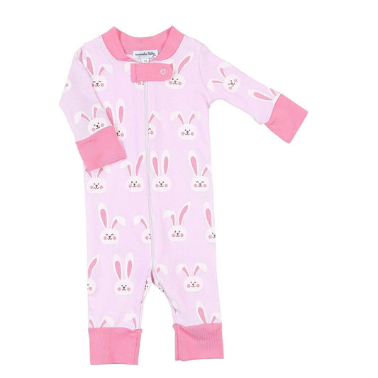Magnolia Baby Girls BUNNIES Zipped Pajamas Pink Pima Cotton NEW