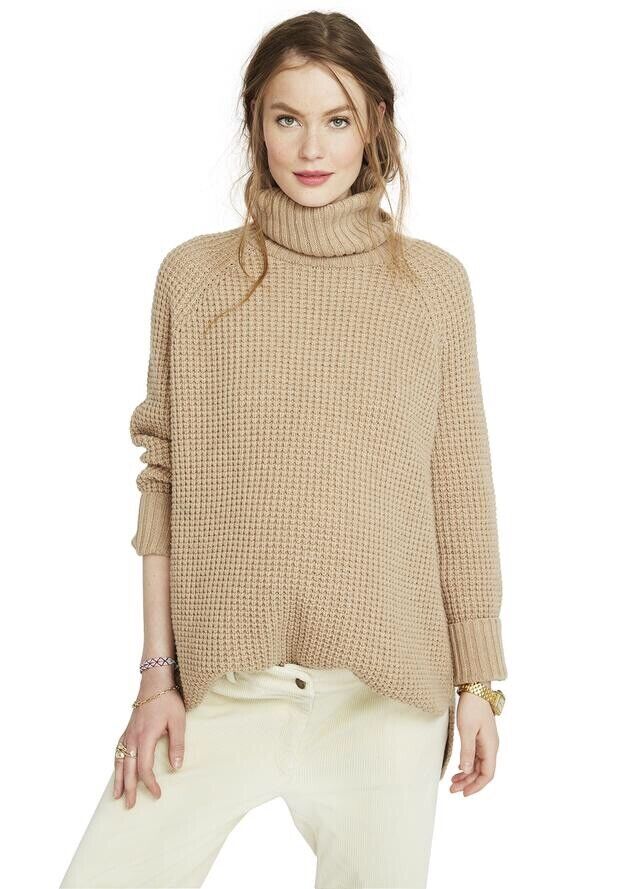 Hatch Maternity THE WAFFLE TURTLENECK Camel Merino Wool Size P (PETITE) $328 NEW