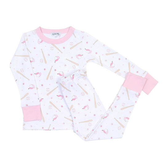 Magnolia Baby Girls LITTLE ALL STAR Long Pajamas Pima Cotton Pink NEW