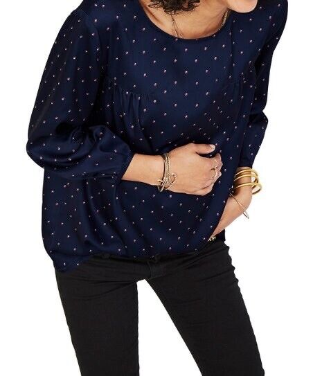 Hatch Maternity Women’s THE DELFINA TOP Royal French Dot $168 NEW