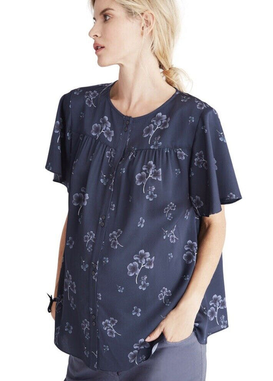 Hatch Maternity Women’s THE JOEY BLOUSE Blue Floral $168 NEW