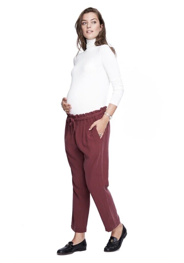 Hatch Maternity Women's THE ZURI PANT Cropped Wine Purple $188 NEW