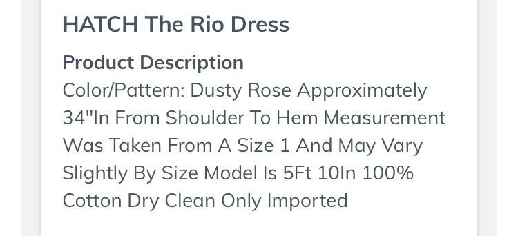 Hatch Maternity Women’s THE RIO DRESS Dusty Rose/Pink $268 NEW