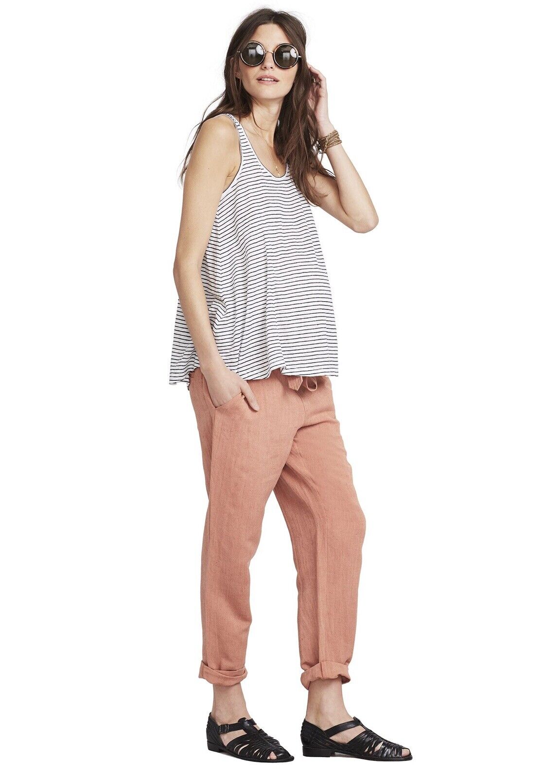 Hatch Maternity Women’s THE VENICE PANT Clay Linen Blend $188 NEW