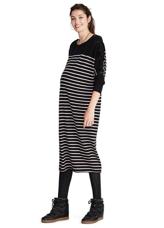 Hatch Maternity Women’s THE LOU DRESS Wool/Cashmere Blk/Strp Size P (PETITE) NEW