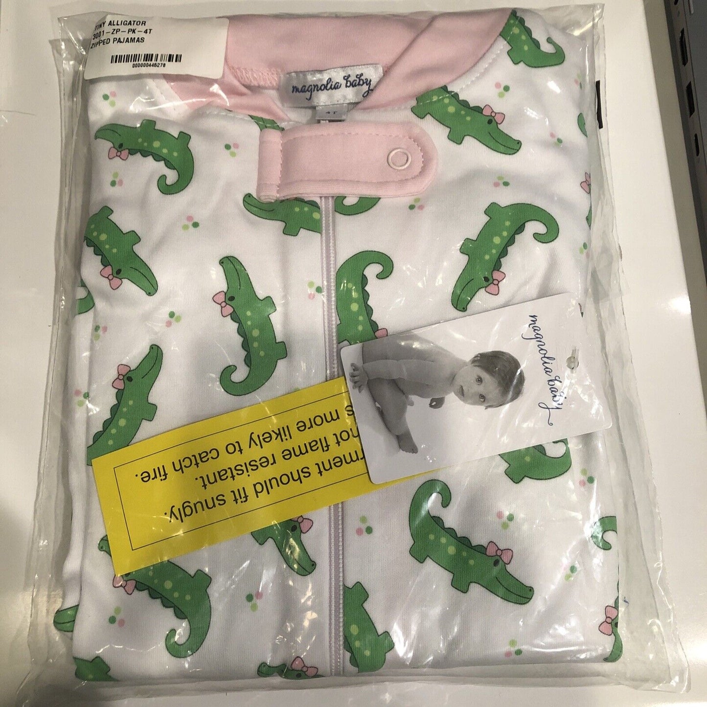 Magnolia Baby Girls TINY ALLIGATOR Zipped Pajamas Pink Pima Cotton Size 4T NEW