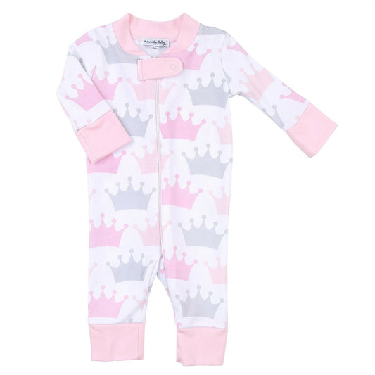 Magnolia Baby Girls ROYALS Zipped Pajamas Pima Cotton Pink NEW