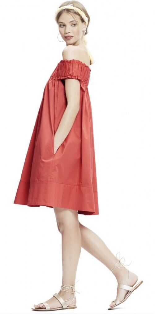 Hatch Maternity Women’s THE AUDREY DRESS Poppy Red Ruffled Swing $278 NEW