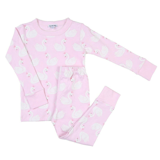 Magnolia Baby Girls CISNE Swans Long Pajamas Pima Cotton Pink NEW