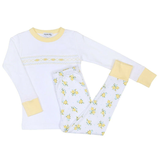Magnolia Baby Girls FAITH'S CLASSICS Smocked Long Pajamas Pima Cotton Yellow NEW