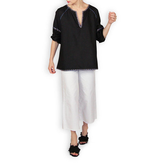 Hatch Maternity Women’s THE EMBROIDERED PEASANT TOP Black Size 1 (S/4-6) $188 NEW