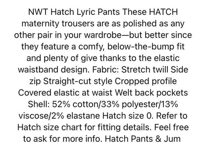 Hatch Maternity Women’s THE LYRIC PANT Midnight Cotton Blend $188 NEW