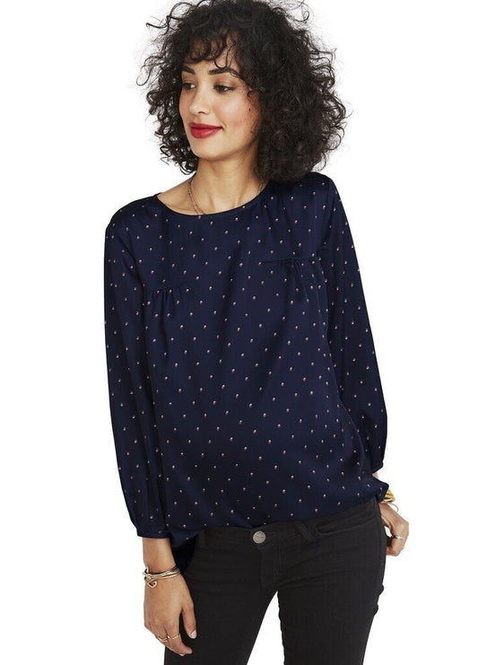 Hatch Maternity Women’s THE DELFINA TOP Royal French Dot $168 NEW