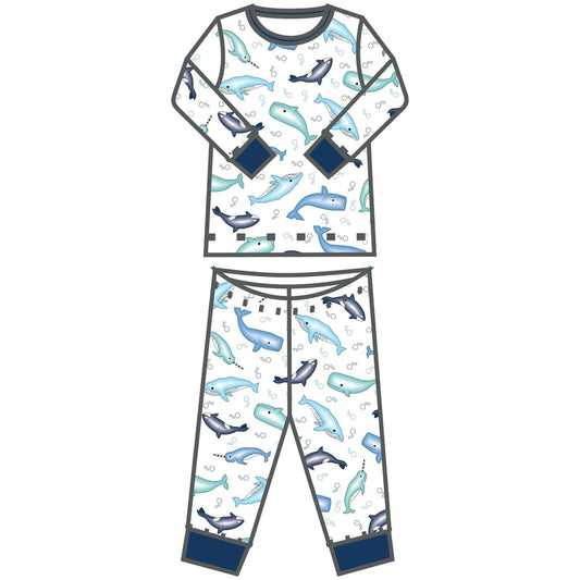 Magnolia Baby Boys WHALE WATCHING Long Pajamas Blue Pima Cotton Size 10 NEW