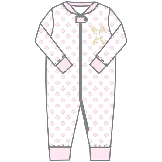 Magnolia Baby Girls GRAND SLAM Zipped Pajamas Pink Pima Cotton Size 24 Months