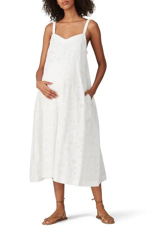Hatch Maternity Women’s THE EYELET ASTRID DRESS Cotton White $298 NEW