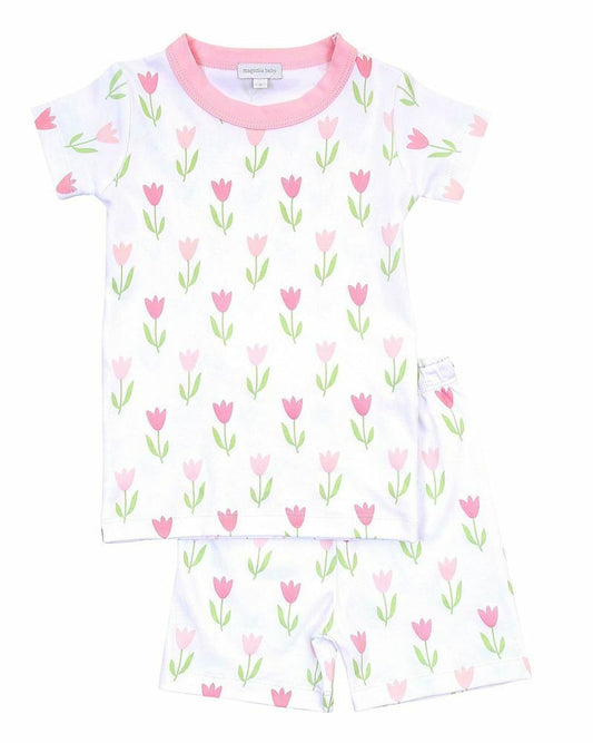 Magnolia Baby Girls TULIPS Short Pajamas Pink Pima Cotton NEW