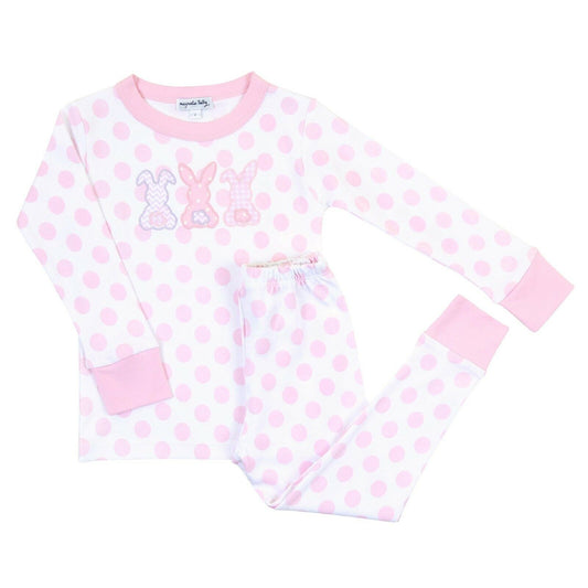Magnolia Baby Girls BUNNY TRIO Applique Long Pajamas Pink Size 6/12 Months NEW
