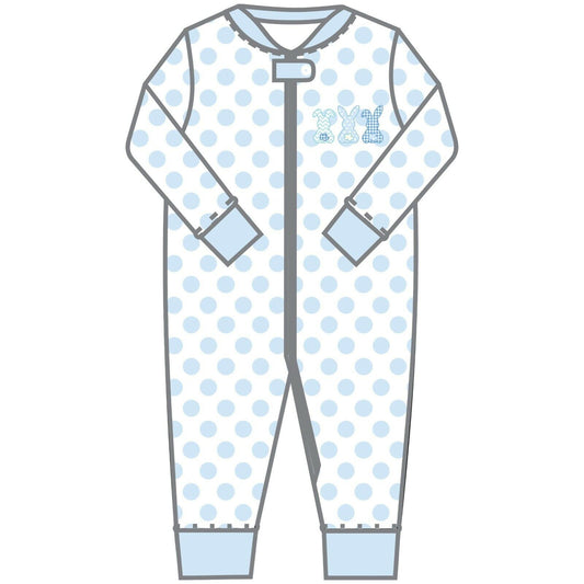 Magnolia Baby Boys BUNNY TRIO Zipped Pajamas Pima Cotton Blue Size 4T NEW
