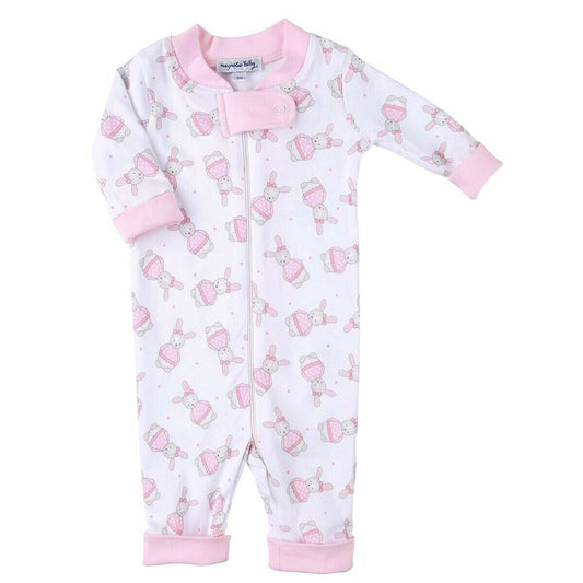 Magnolia Baby Girls VINTAGE POLKA DOT BUNNY Zipped Pajamas Pink Pima Cotton NEW