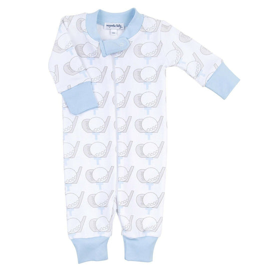 Magnolia Baby Boys GOLF Zipped Pajamas Pima Cotton Blue NEW