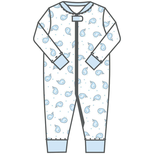 Magnolia Baby Boys TINY WHALE Zipped Pajamas Blue Size 24 Months NEW