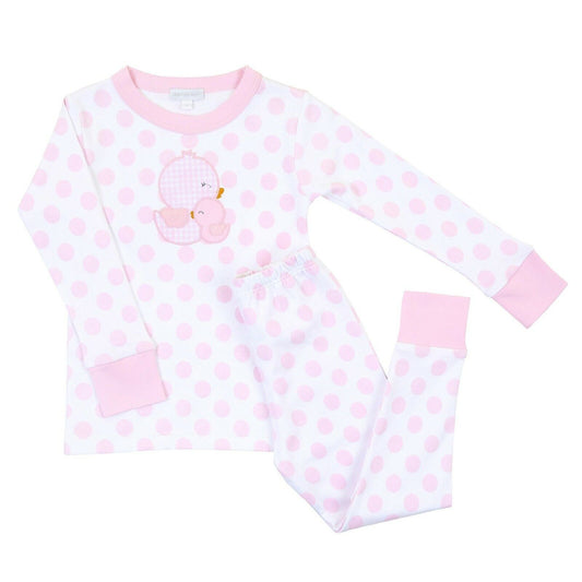 Magnolia Baby Girls GINGHAM DUCKIE Long Pajamas Pima Cotton Pink Size 6 NEW