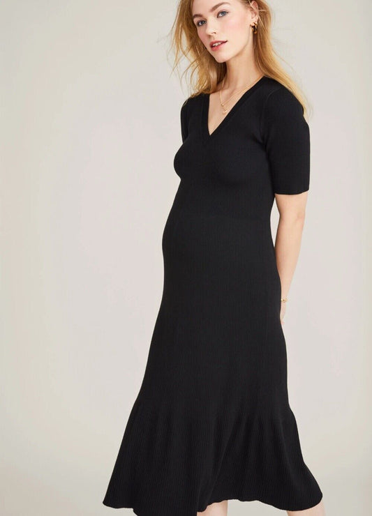 Hatch Maternity Women's THE VIVIENNE DRESS Black Knit Cotton $298 NEW