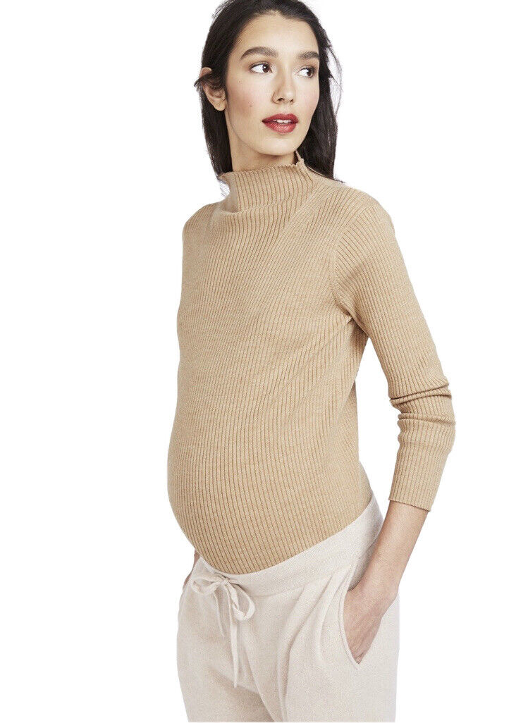 Hatch Maternity Women’s THE NINA TURTLENECK Merino Wool Beige $188 NEW