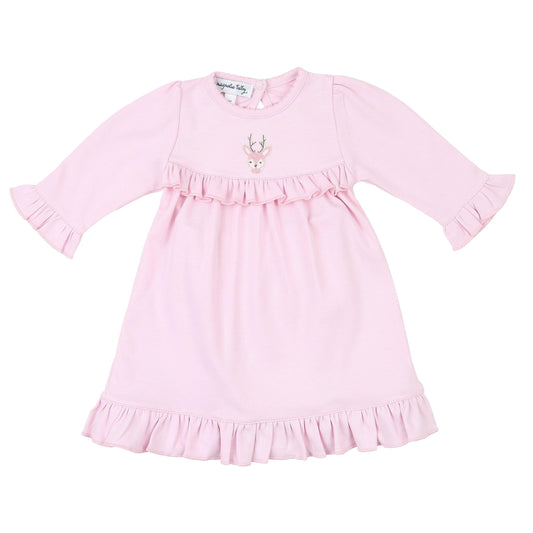 Magnolia Baby Baby Girl Tiny Buck Pink Embroidered Ruffle L/S Dress Set