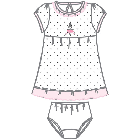 Magnolia Baby Baby Girl Prima Ballerina Pink - Embroidered S/S | Printed Flutters | Dress Set