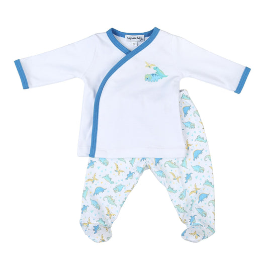 Magnolia Baby Baby Boy Dinoland Blue Printed X-Tee Footed Pant Set