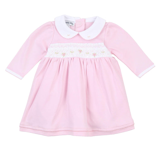 Magnolia Baby Baby Girl Sophia and Oliver Pink Smocked Collared L/S Dress Set