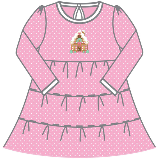 Magnolia Baby Baby Girl Gingerbread Fun Combo Long Sleeve Dress Set Pink