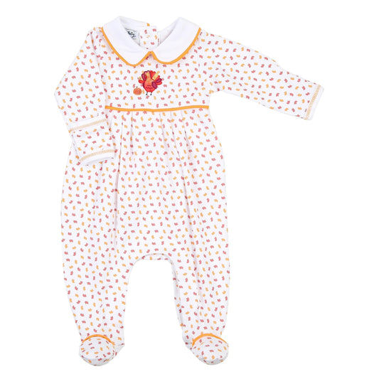 Magnolia Baby Baby Boy A Day of Thanks Orange Emb Collared Footie