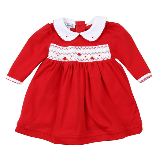 Magnolia Baby Baby Girl Clara and Colton Red Smocked Collared L/S Dress Set