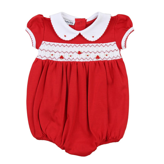 Magnolia Baby Baby Girl Clara and Colton Red Smocked Collared S/S Girl Bubble