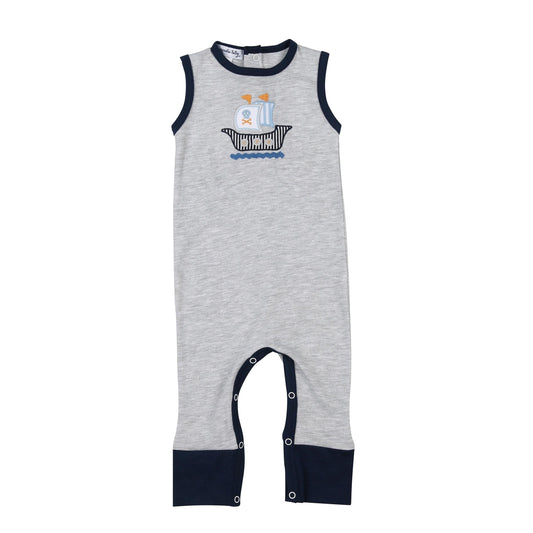 Magnolia Baby Baby Boy Pirate's Life! Navy Sleeveless Playsuit | Zipped Footie Blue