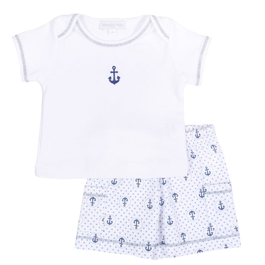 Magnolia Baby Unisex Baby Little Anchors Printed Short Set Navy 3 Months