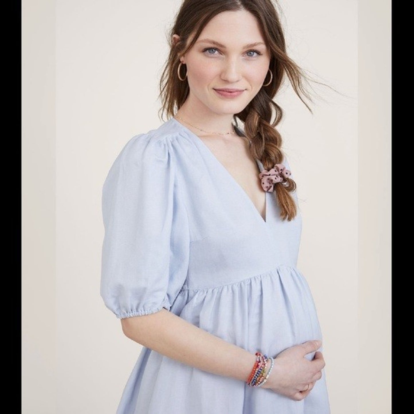 Hatch Maternity Women's THE NIKKI DRESS Breeze Blue Linen/Viscose $258 NEW