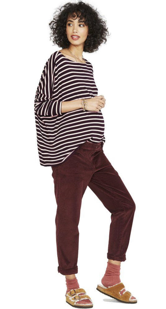 Hatch Maternity Women's THE BOYFRIEND CORD Wine $188 NEW