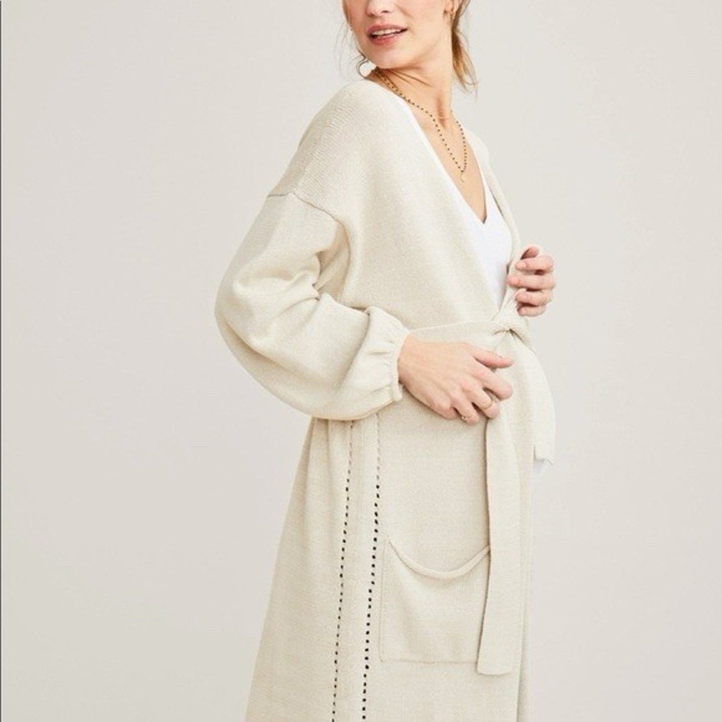 Hatch Maternity Women’s THE TOVA CARDIGAN Ivory Cotton Size O/S(onesize)$358 NEW