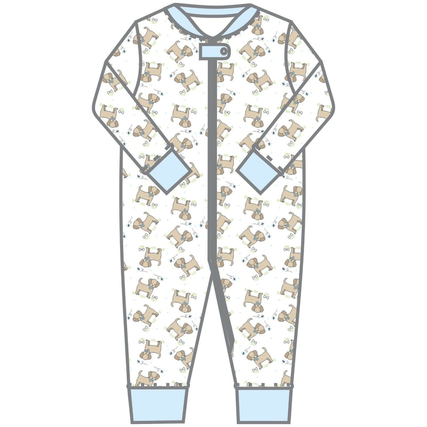 Magnolia Baby Boys TINY PUPPY Zipped Pajamas Blue Pima Cotton NEW